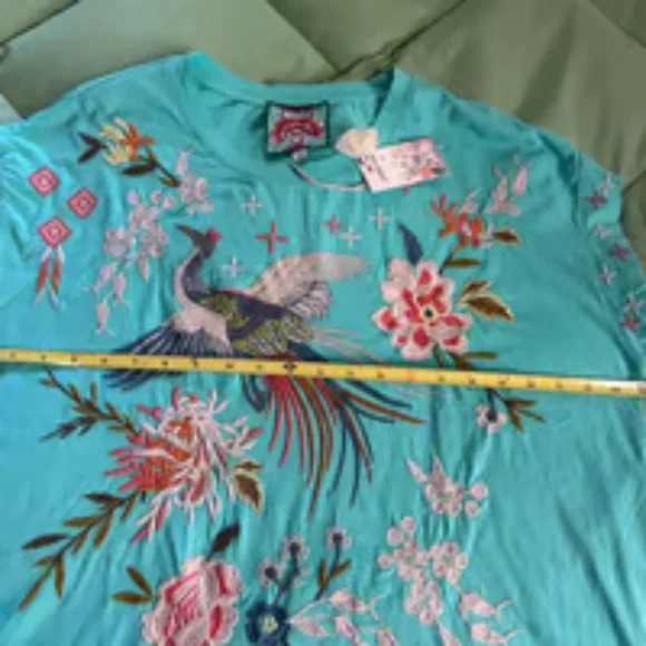 JOHNNY WAS embroidered Turquoise Tee STUNNING Sz L NWT-RARE/Hard-to-find! - Picture 9 of 16